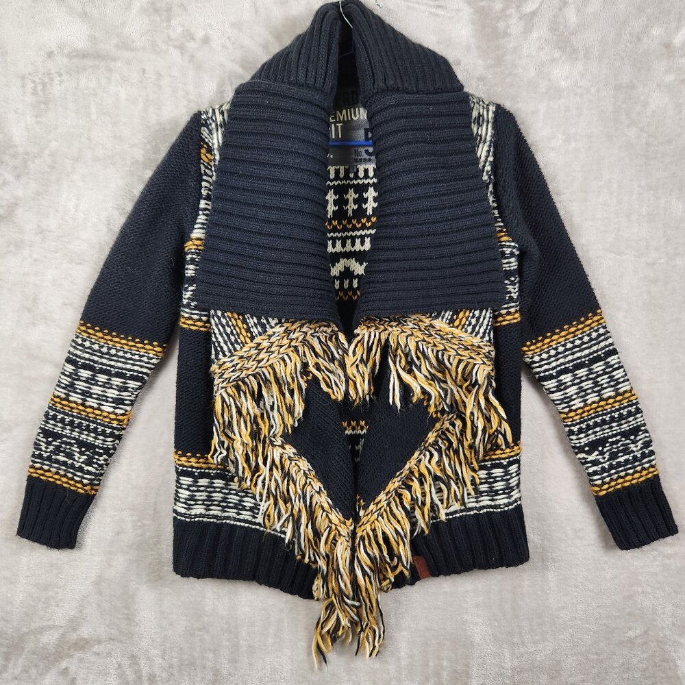Superdry Premium Knit Wool Blend Rhumi Tassel Black Cardigan Women's Size XS